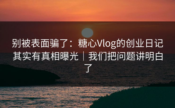 别被表面骗了：糖心Vlog的创业日记其实有真相曝光｜我们把问题讲明白了