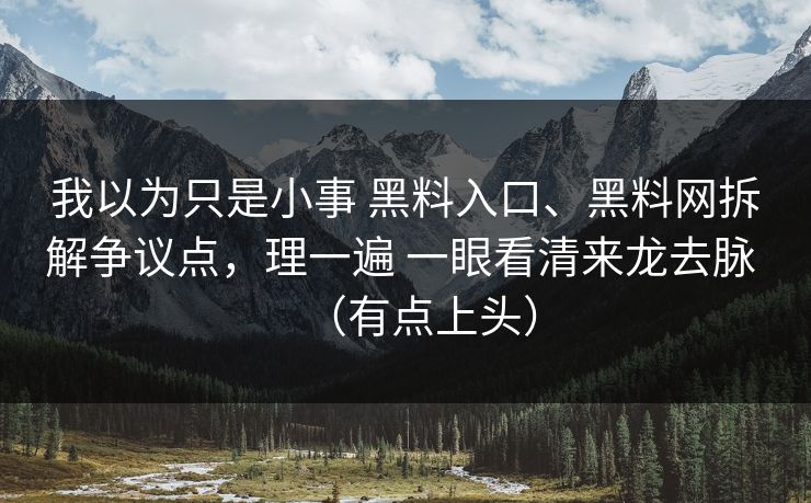 我以为只是小事 黑料入口、黑料网拆解争议点，理一遍 一眼看清来龙去脉 （有点上头）