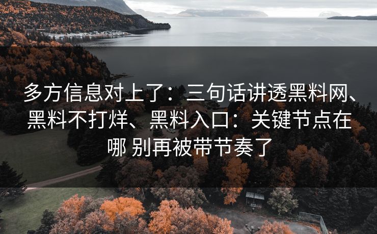 多方信息对上了：三句话讲透黑料网、黑料不打烊、黑料入口：关键节点在哪 别再被带节奏了