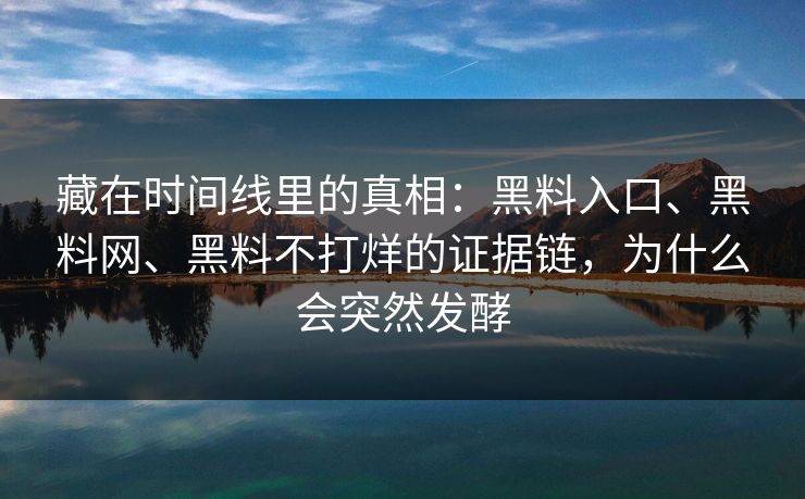 藏在时间线里的真相：黑料入口、黑料网、黑料不打烊的证据链，为什么会突然发酵