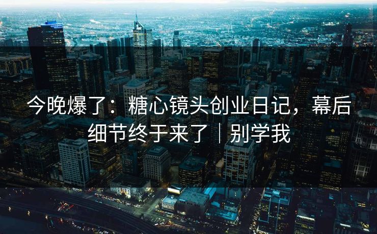 今晚爆了：糖心镜头创业日记，幕后细节终于来了｜别学我