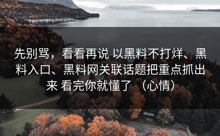 先别骂，看看再说 以黑料不打烊、黑料入口、黑料网关联话题把重点抓出来 看完你就懂了 （心情）