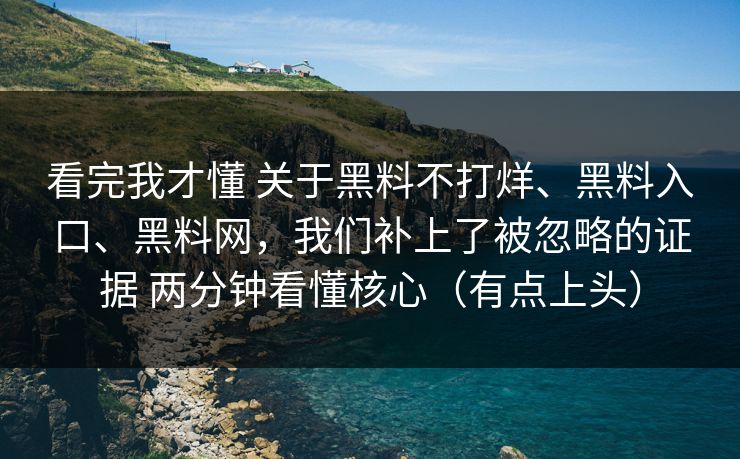 看完我才懂 关于黑料不打烊、黑料入口、黑料网，我们补上了被忽略的证据 两分钟看懂核心（有点上头）