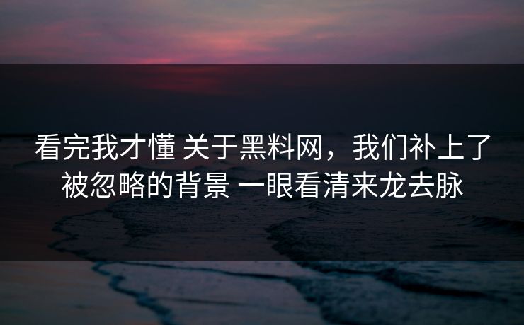 看完我才懂 关于黑料网，我们补上了被忽略的背景 一眼看清来龙去脉
